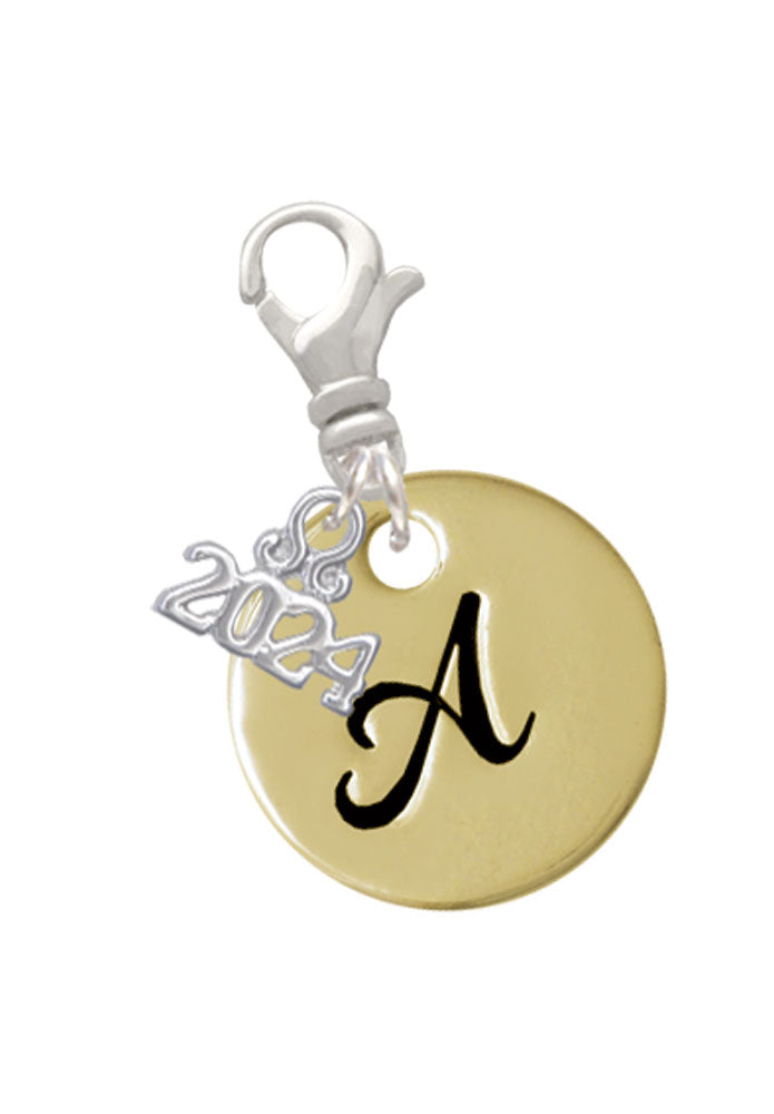 Delight Jewelry Goldtone Large Disc Letter - Clip on Charm with Year 2024 Image 1