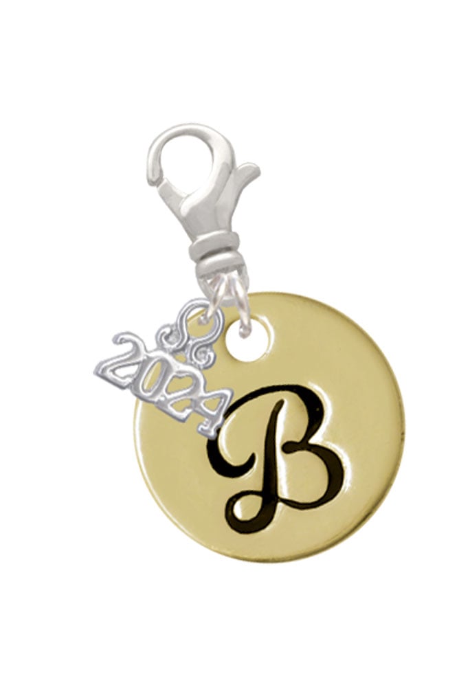 Delight Jewelry Goldtone Large Disc Letter - Clip on Charm with Year 2024 Image 1