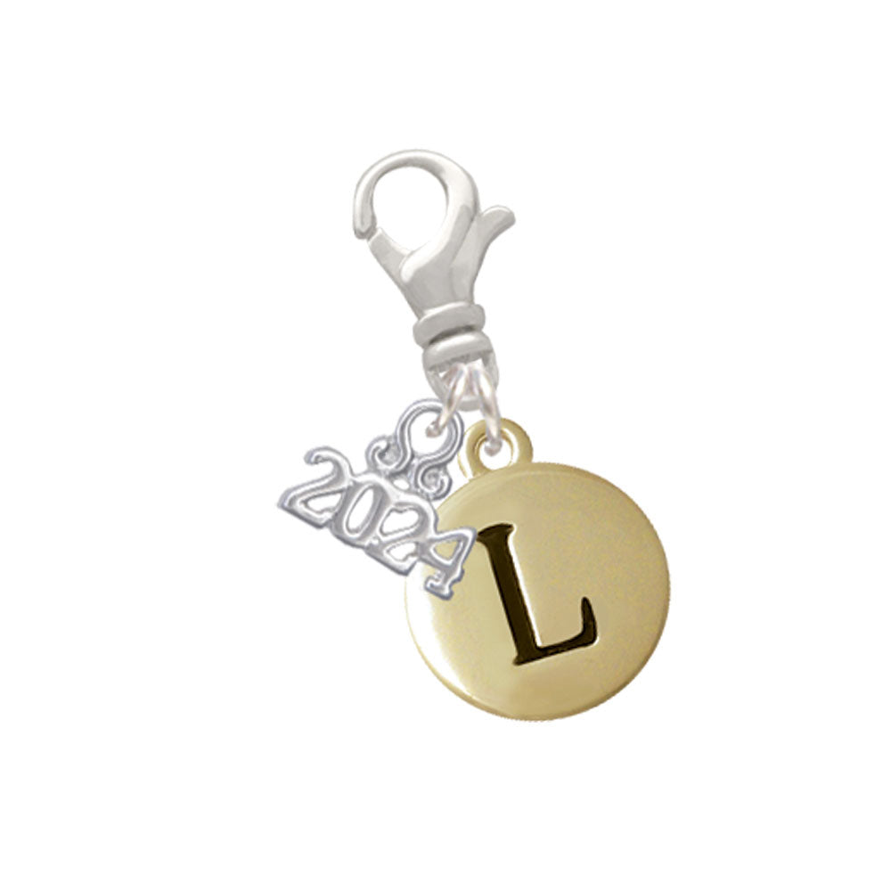 Delight Jewelry Goldtone Capital Letter - Pebble Disc - Clip on Charm with Year 2024 Image 12