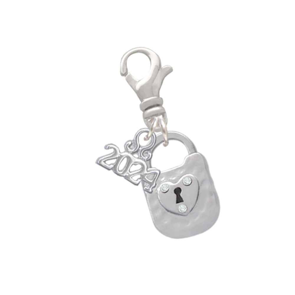 Delight Jewelry Plated Hammered Lock with Heart Clip on Charm with Year 2024 Image 1