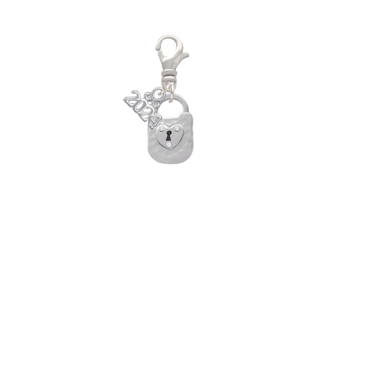 Delight Jewelry Plated Hammered Lock with Heart Clip on Charm with Year 2024 Image 2