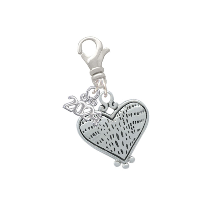 Delight Jewelry Plated Alligator Print Heart Clip on Charm with Year 2024 Image 1
