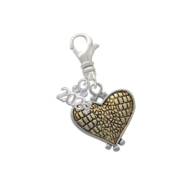 Delight Jewelry Plated Alligator Print Heart Clip on Charm with Year 2024 Image 1