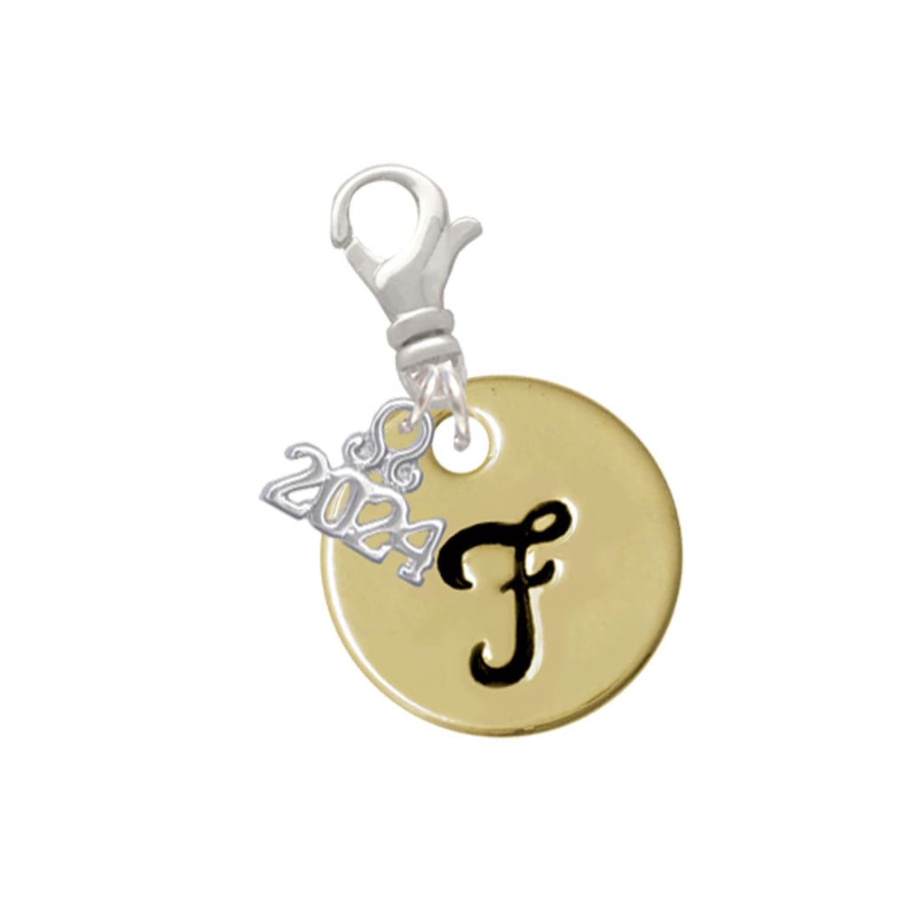 Delight Jewelry Goldtone Large Disc Letter - Clip on Charm with Year 2024 Image 1