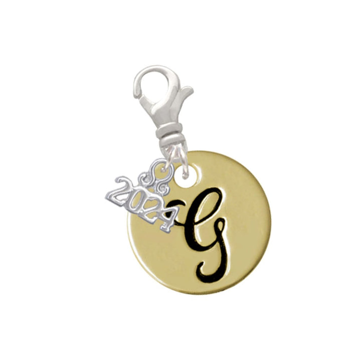 Delight Jewelry Goldtone Large Disc Letter - Clip on Charm with Year 2024 Image 1
