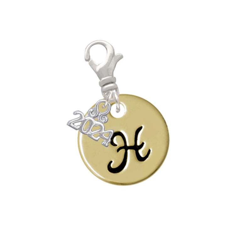 Delight Jewelry Goldtone Large Disc Letter - Clip on Charm with Year 2024 Image 1