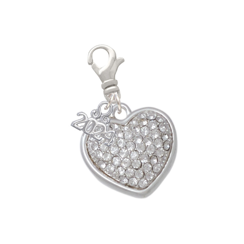 Delight Jewelry Silvertone Large Rounded Oktant Crystal Heart Clip on Charm with Year 2024 Image 1