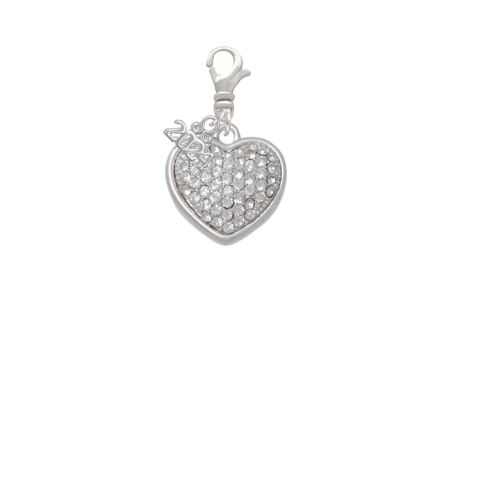 Delight Jewelry Silvertone Large Rounded Oktant Crystal Heart Clip on Charm with Year 2024 Image 2