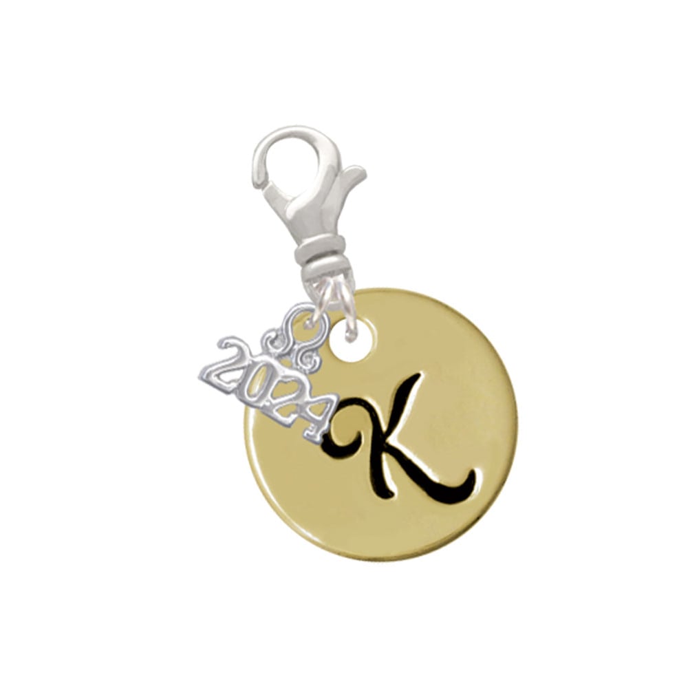 Delight Jewelry Goldtone Large Disc Letter - Clip on Charm with Year 2024 Image 1