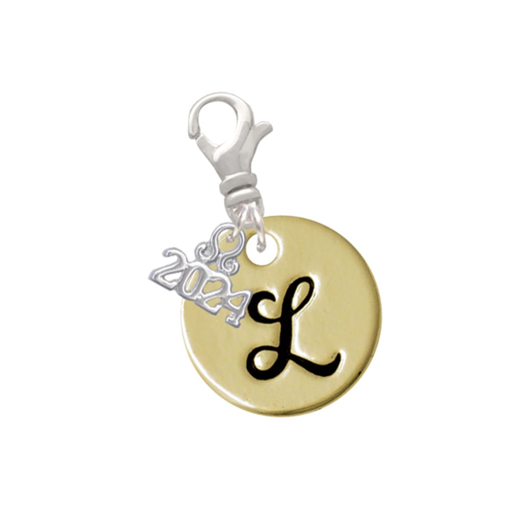 Delight Jewelry Goldtone Large Disc Letter - Clip on Charm with Year 2024 Image 1