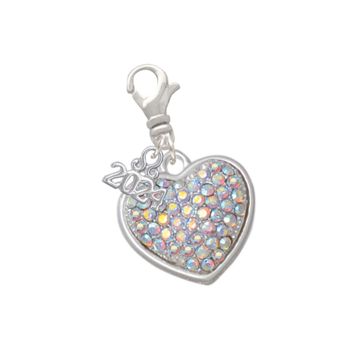 Delight Jewelry Silvertone Large Rounded Oktant Crystal Heart Clip on Charm with Year 2024 Image 6