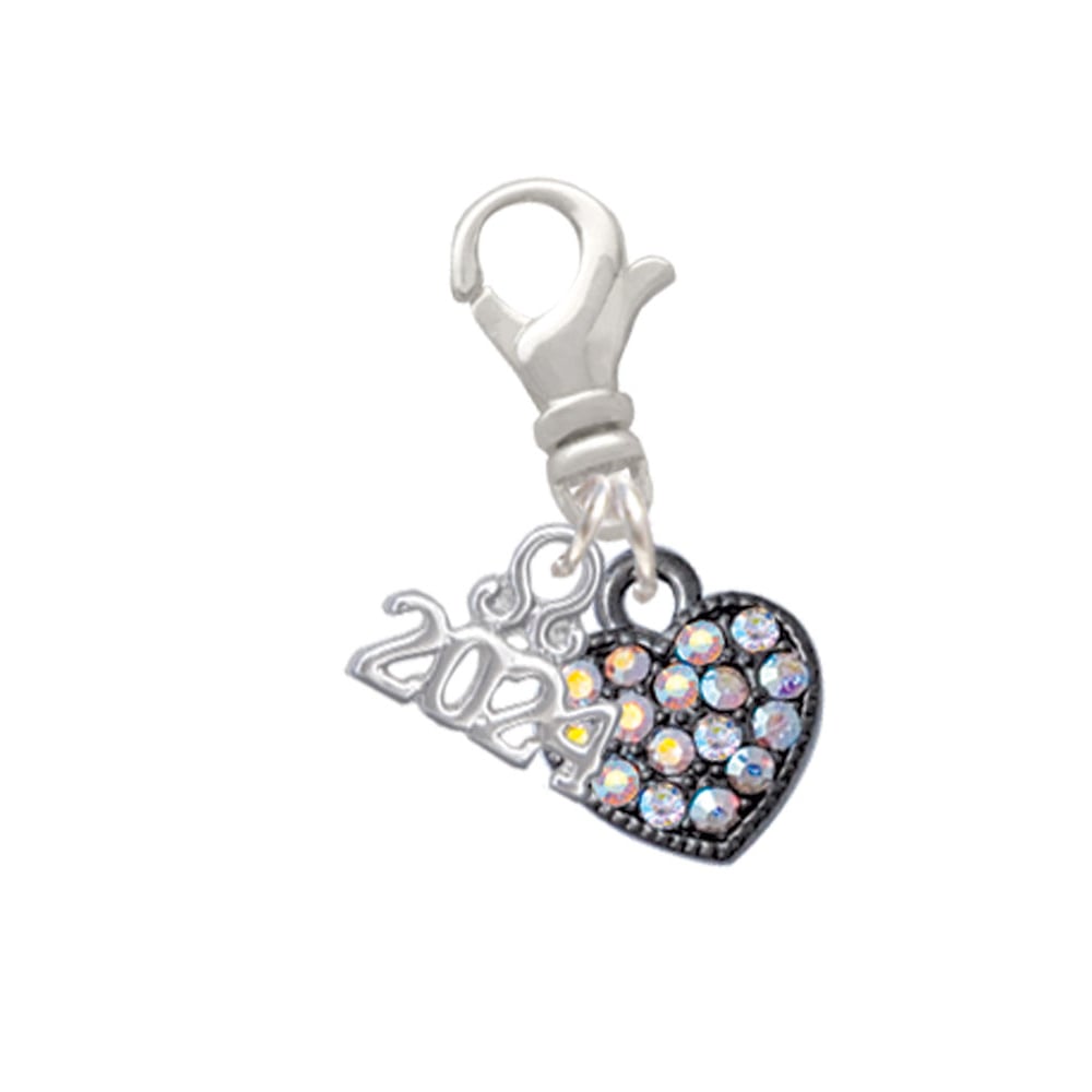 Delight Jewelry Clear AB Crystal Heart Clip on Charm with Year 2024 Image 1