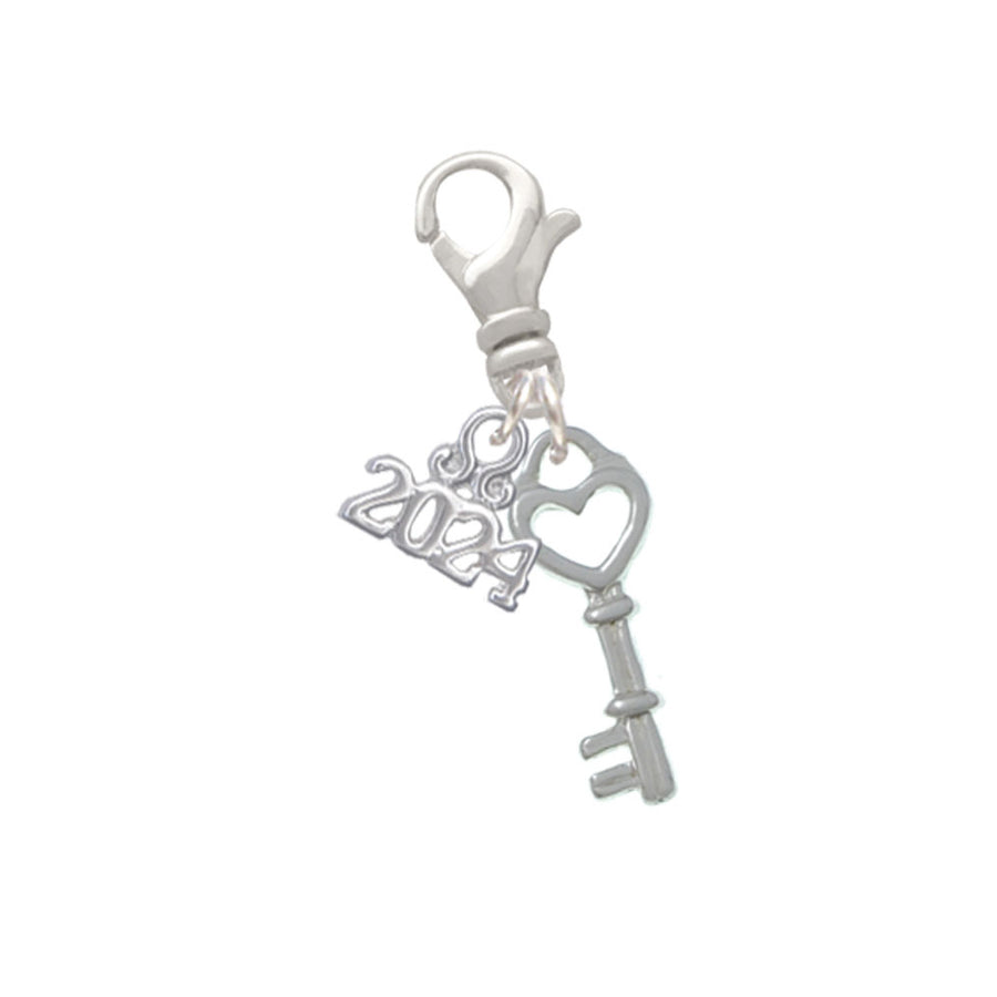 Delight Jewelry Plated Open Heart Key Clip on Charm with Year 2024 Image 1