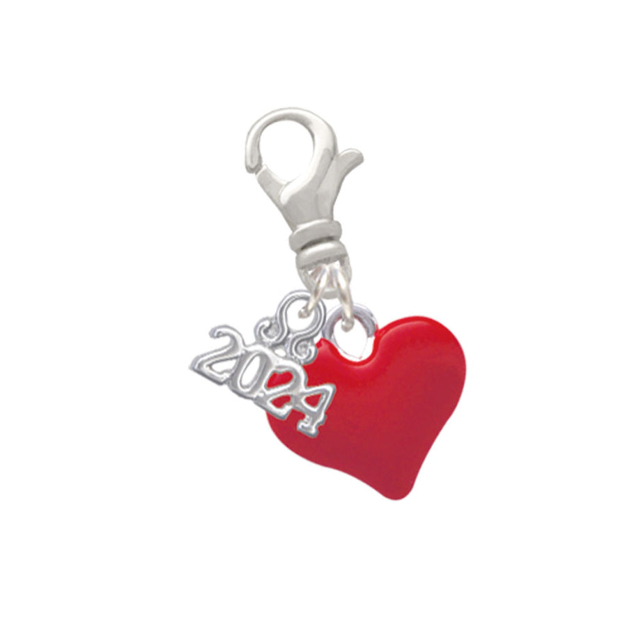 Delight Jewelry Silvertone 3-D Enamel Puffy Heart Clip on Charm with Year 2024 Image 1