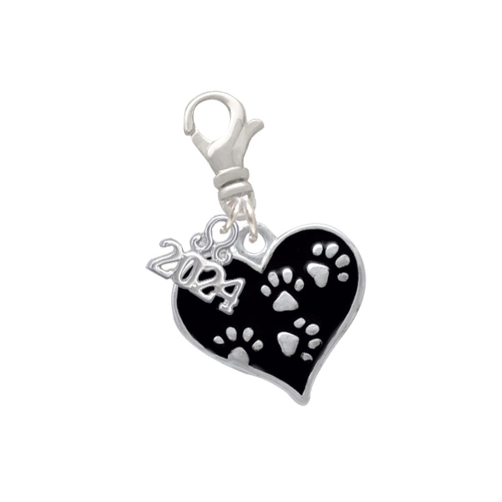 Delight Jewelry Silvertone Enamel Heart with Paw Prints Clip on Charm with Year 2024 Image 4