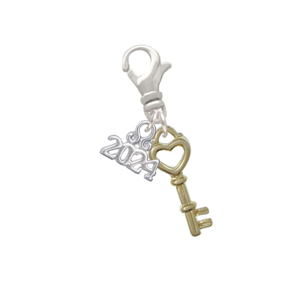 Delight Jewelry Plated Open Heart Key Clip on Charm with Year 2024 Image 4
