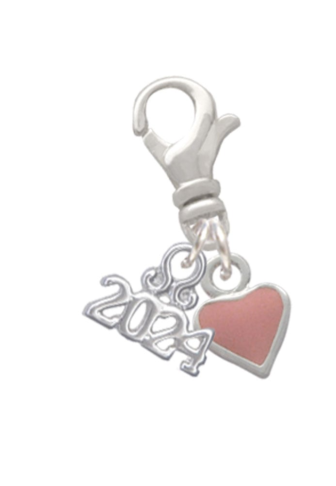 Delight Jewelry Silvertone Mini 2-D Enamel Heart Clip on Charm with Year 2024 Image 1