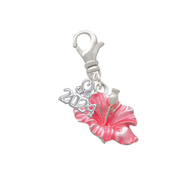 Delight Jewelry Silvertone Enamel Hibiscus Flower Clip on Charm with Year 2024 Image 1