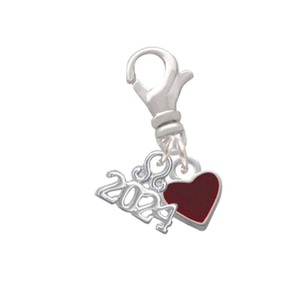 Delight Jewelry Silvertone Mini 2-D Enamel Heart Clip on Charm with Year 2024 Image 1