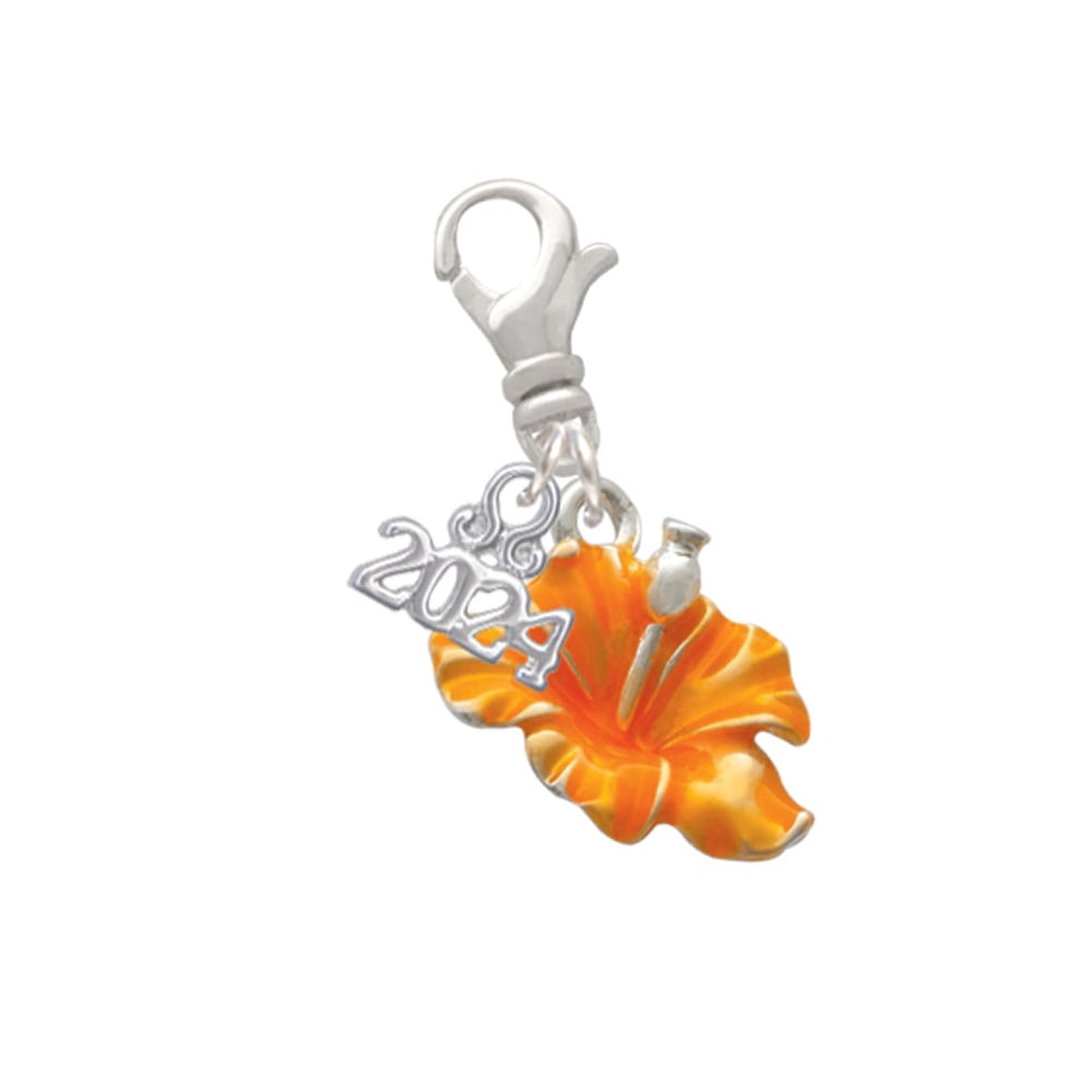Delight Jewelry Silvertone Enamel Hibiscus Flower Clip on Charm with Year 2024 Image 1