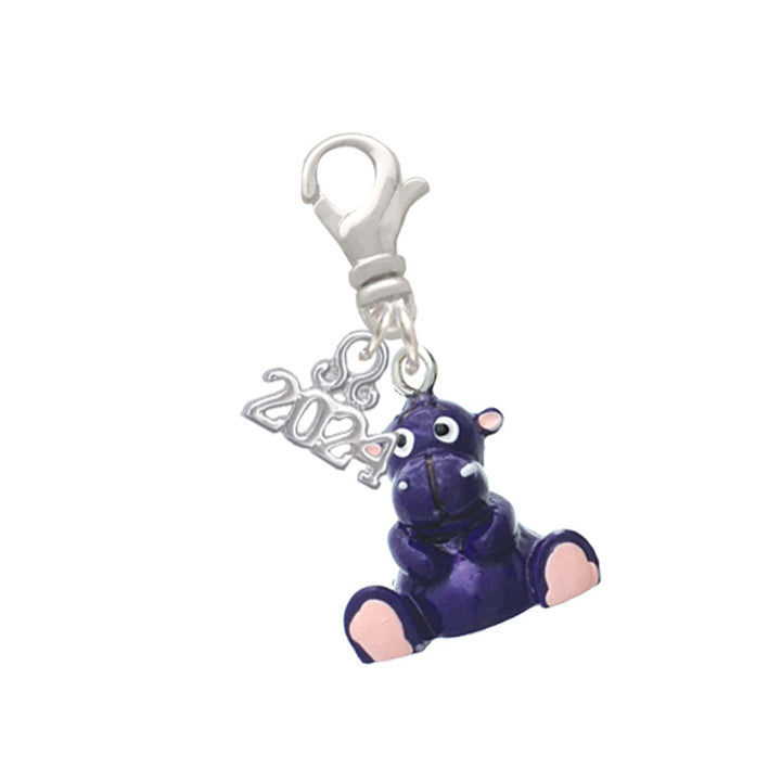 Delight Jewelry Resin Hippopotamus Honey Clip on Charm with Year 2024 Image 1