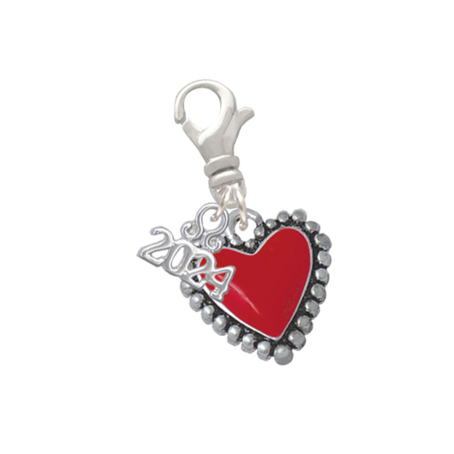 Delight Jewelry Silvertone Enamel Heart with Beaded Border Clip on Charm with Year 2024 Image 1