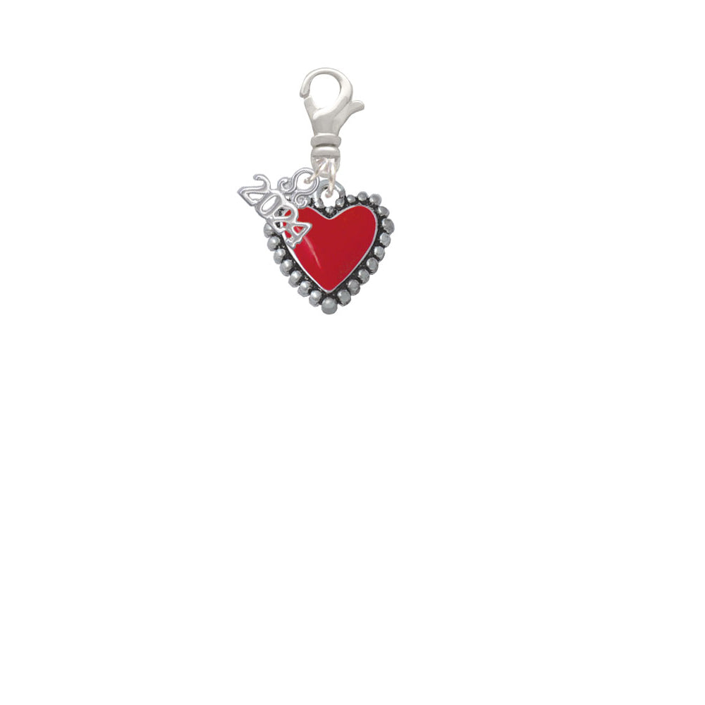 Delight Jewelry Silvertone Enamel Heart with Beaded Border Clip on Charm with Year 2024 Image 2