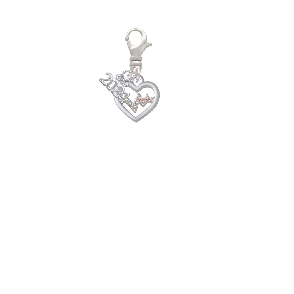 Delight Jewelry Silvertone Heart with Crystal Heartbeat Clip on Charm with Year 2024 Image 2