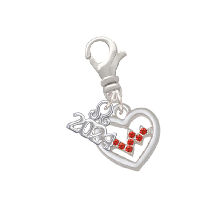 Delight Jewelry Silvertone Heart with Crystal Heartbeat Clip on Charm with Year 2024 Image 4