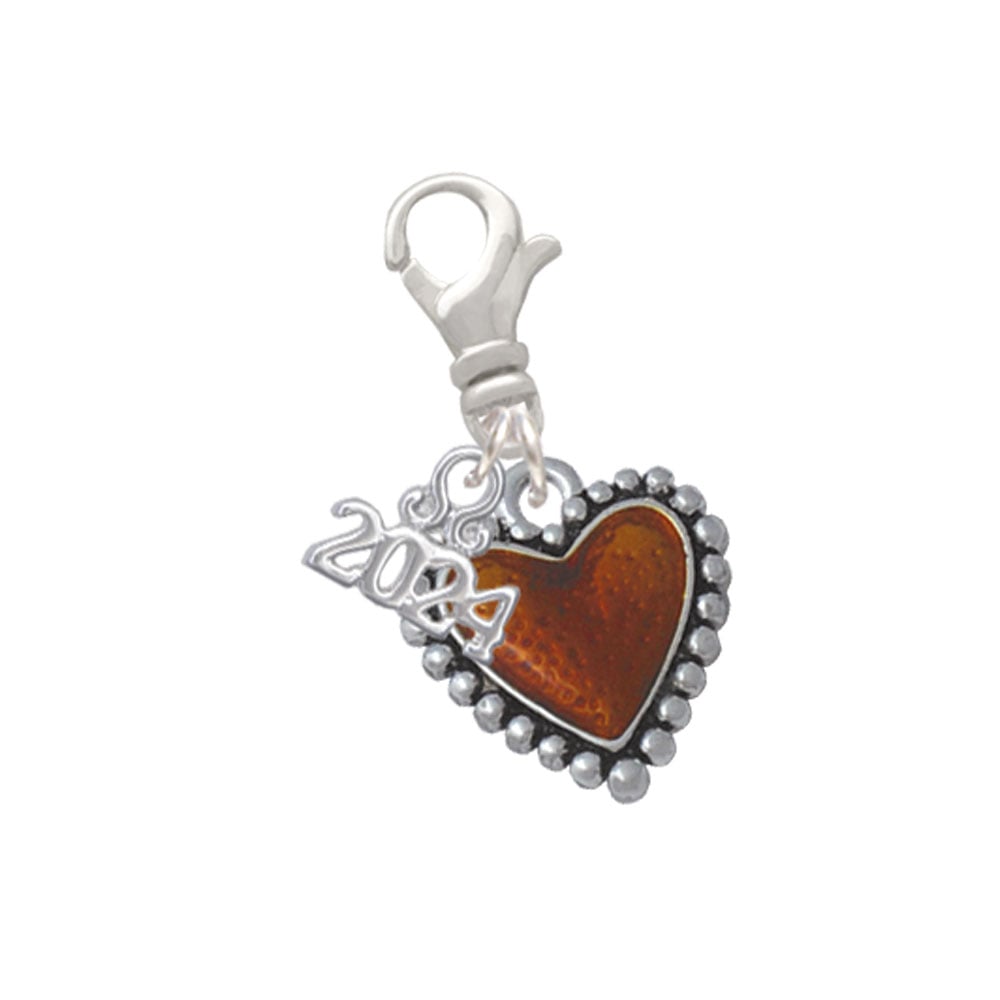 Delight Jewelry Silvertone Enamel Heart with Beaded Border Clip on Charm with Year 2024 Image 1