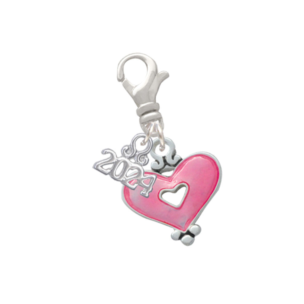 Delight Jewelry Silvertone Heart with Cutout Clip on Charm with Year 2024 Image 1