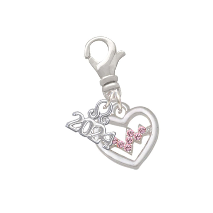 Delight Jewelry Silvertone Heart with Crystal Heartbeat Clip on Charm with Year 2024 Image 1