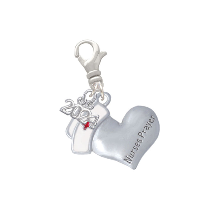 Delight Jewelry Silvertone Nurses Prayer Heart - Clip on Charm with Year 2024 Image 1