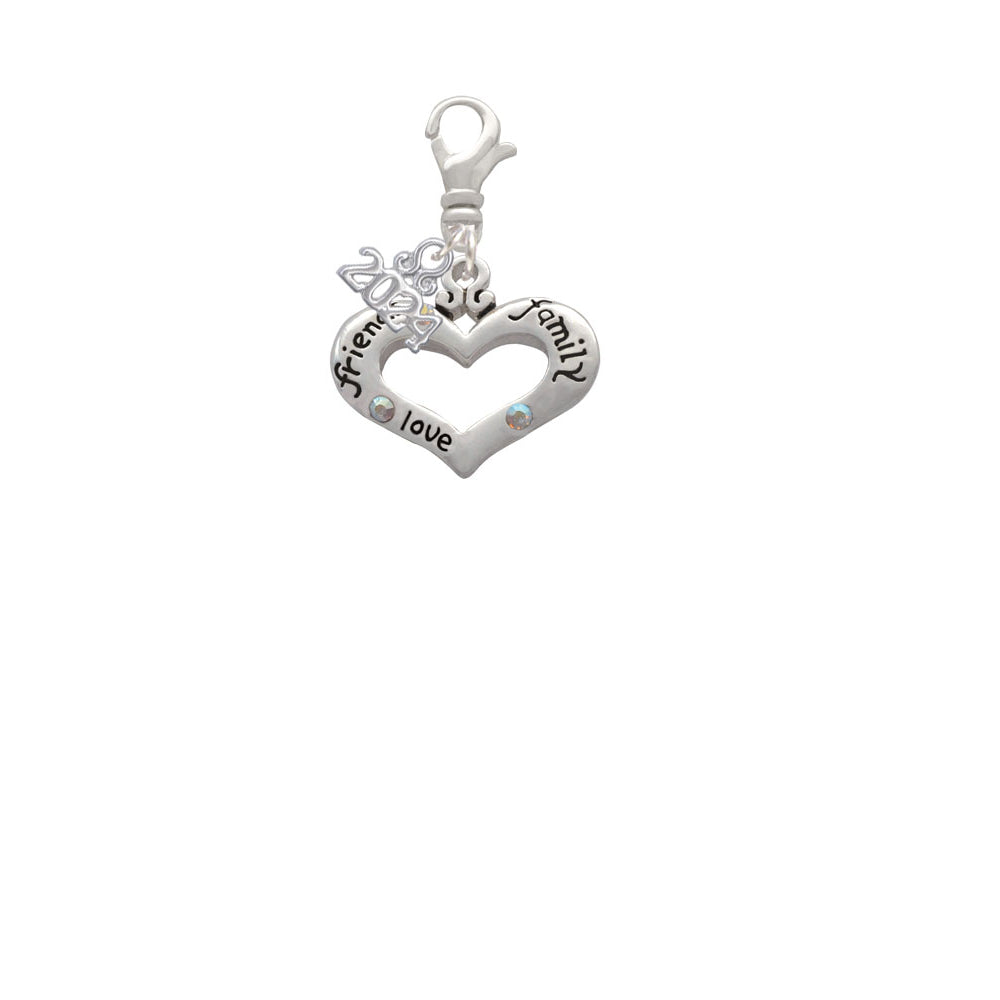 Delight Jewelry Silvertone Message Heart with 3 AB Crystals Clip on Charm with Year 2024 Image 2