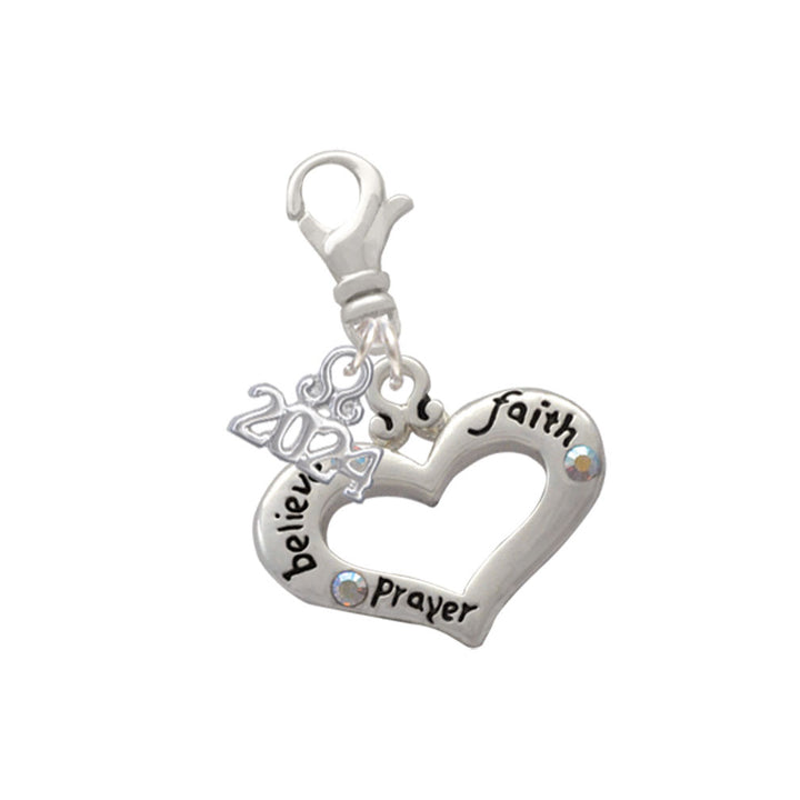 Delight Jewelry Silvertone Message Heart with 3 AB Crystals Clip on Charm with Year 2024 Image 4
