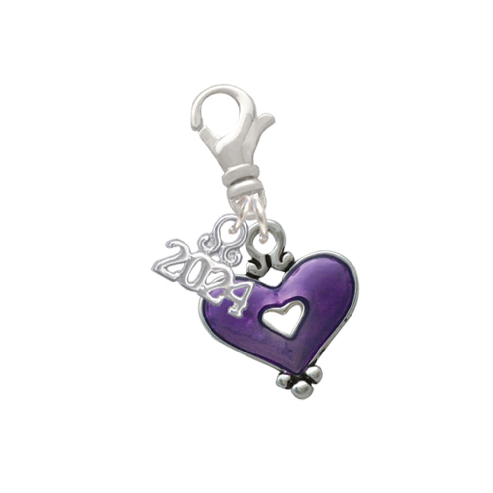 Delight Jewelry Silvertone Heart with Cutout Clip on Charm with Year 2024 Image 6