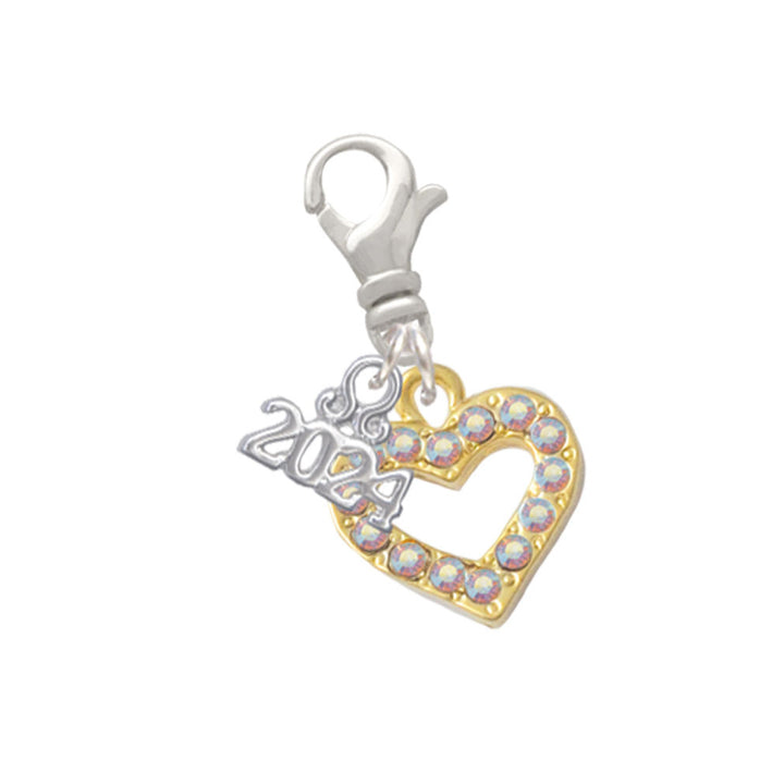 Delight Jewelry Plated AB Crystal Open Heart Clip on Charm with Year 2024 Image 4