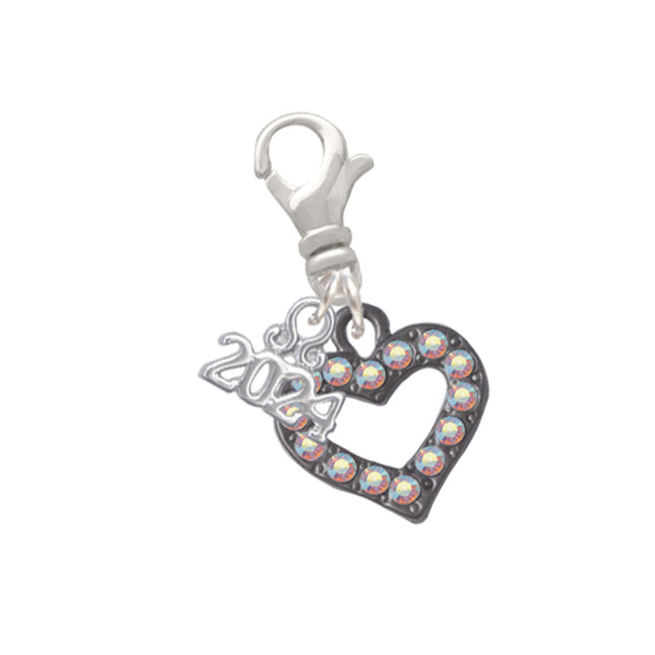 Delight Jewelry Plated AB Crystal Open Heart Clip on Charm with Year 2024 Image 6