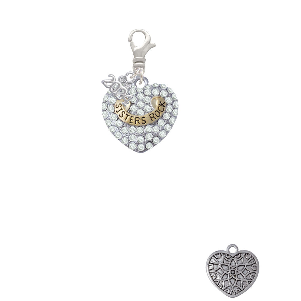 Delight Jewelry Two-tone Family Rock on Clear Crystal Heart Clip on Charm with Year 2024 Image 2