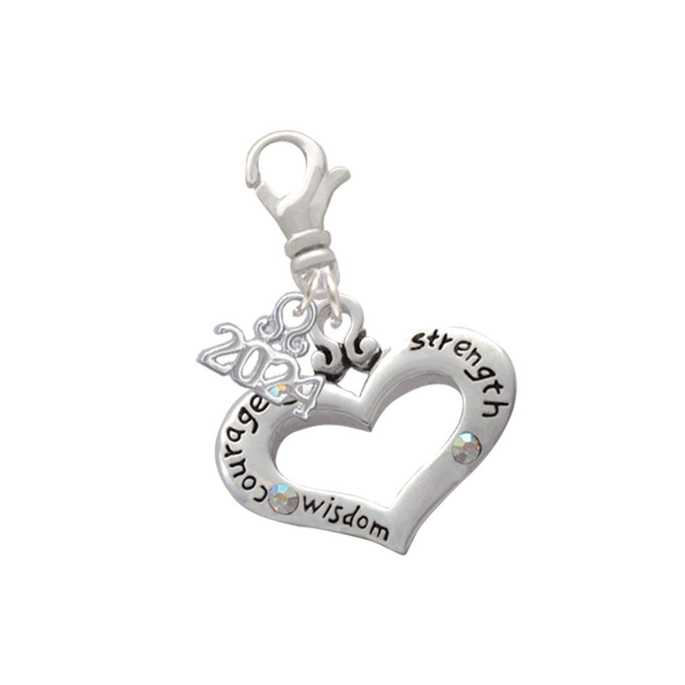 Delight Jewelry Silvertone Message Heart with 3 AB Crystals Clip on Charm with Year 2024 Image 6