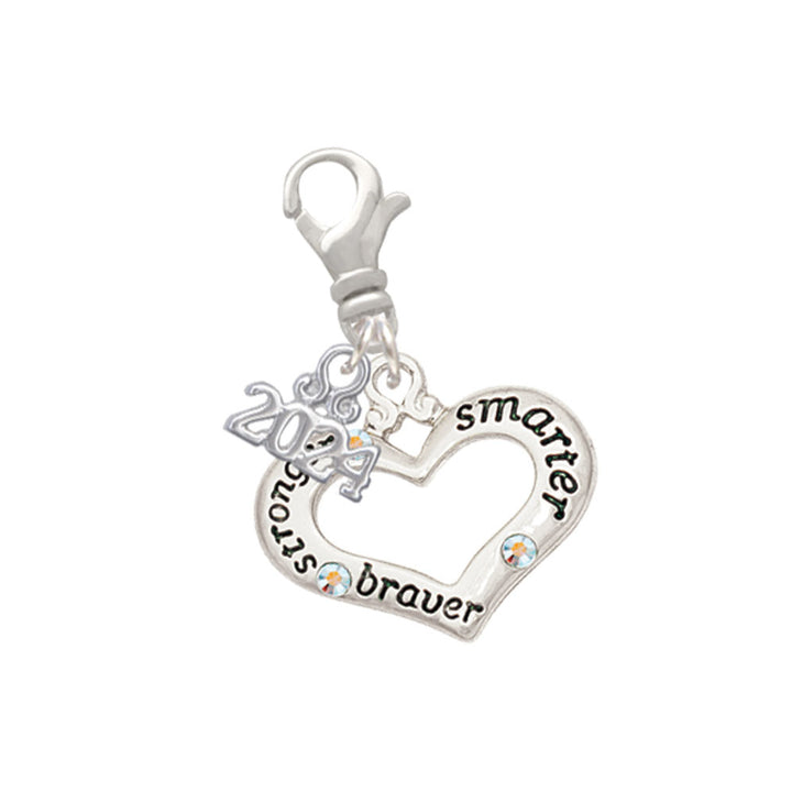 Delight Jewelry Silvertone Message Heart with 3 AB Crystals Clip on Charm with Year 2024 Image 7