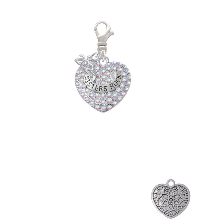 Delight Jewelry Silvertone Family Rock on AB Crystal Heart Clip on Charm with Year 2024 Image 2