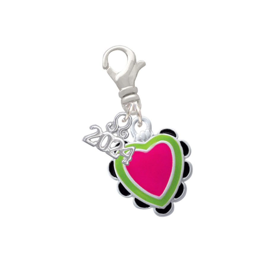 Delight Jewelry Silvertone Enamel Heart with Ruffles Clip on Charm with Year 2024 Image 1