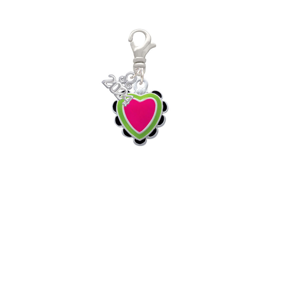 Delight Jewelry Silvertone Enamel Heart with Ruffles Clip on Charm with Year 2024 Image 2
