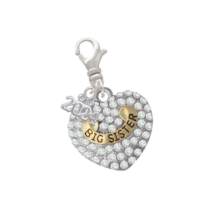 Delight Jewelry Two-tone Family Rock on Clear Crystal Heart Clip on Charm with Year 2024 Image 4