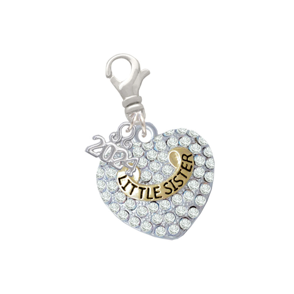 Delight Jewelry Two-tone Family Rock on Clear Crystal Heart Clip on Charm with Year 2024 Image 6