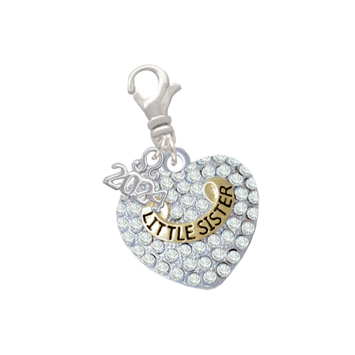 Delight Jewelry Two-tone Family Rock on Clear Crystal Heart Clip on Charm with Year 2024 Image 1