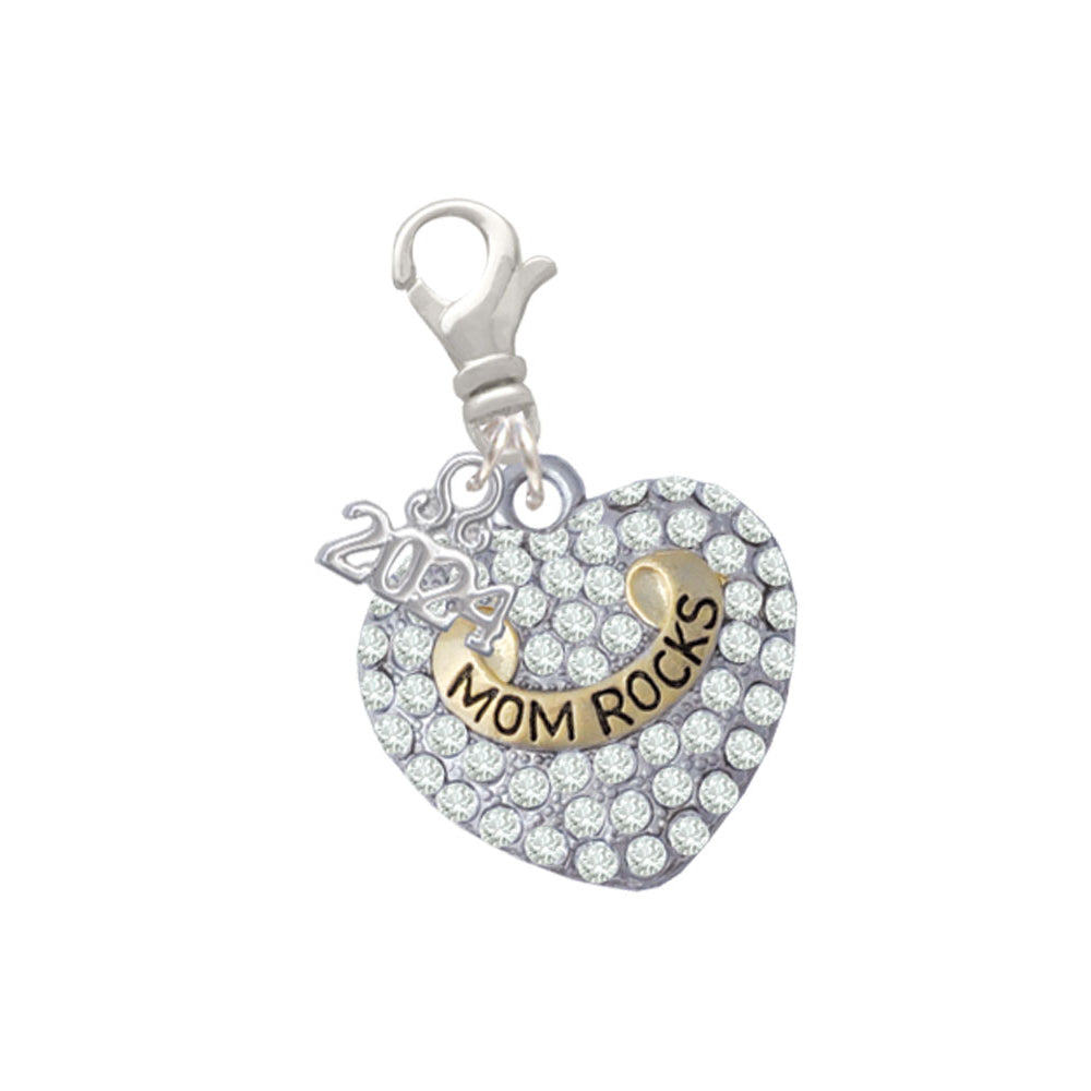 Delight Jewelry Two-tone Family Rock on Clear Crystal Heart Clip on Charm with Year 2024 Image 7
