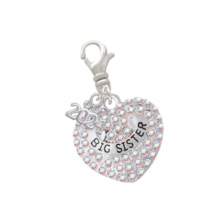 Delight Jewelry Silvertone Family Rock on AB Crystal Heart Clip on Charm with Year 2024 Image 4