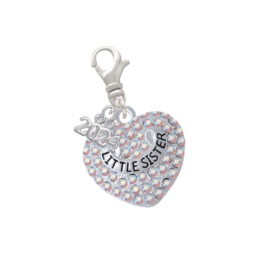 Delight Jewelry Silvertone Family Rock on AB Crystal Heart Clip on Charm with Year 2024 Image 6